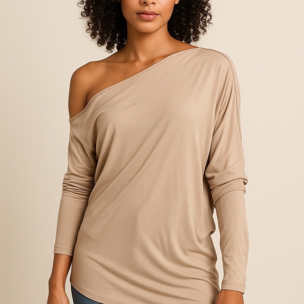 Young Fabulous & Broke Off Shoulder Long Sleeve Tunic Top  Knit Draped Slouchy